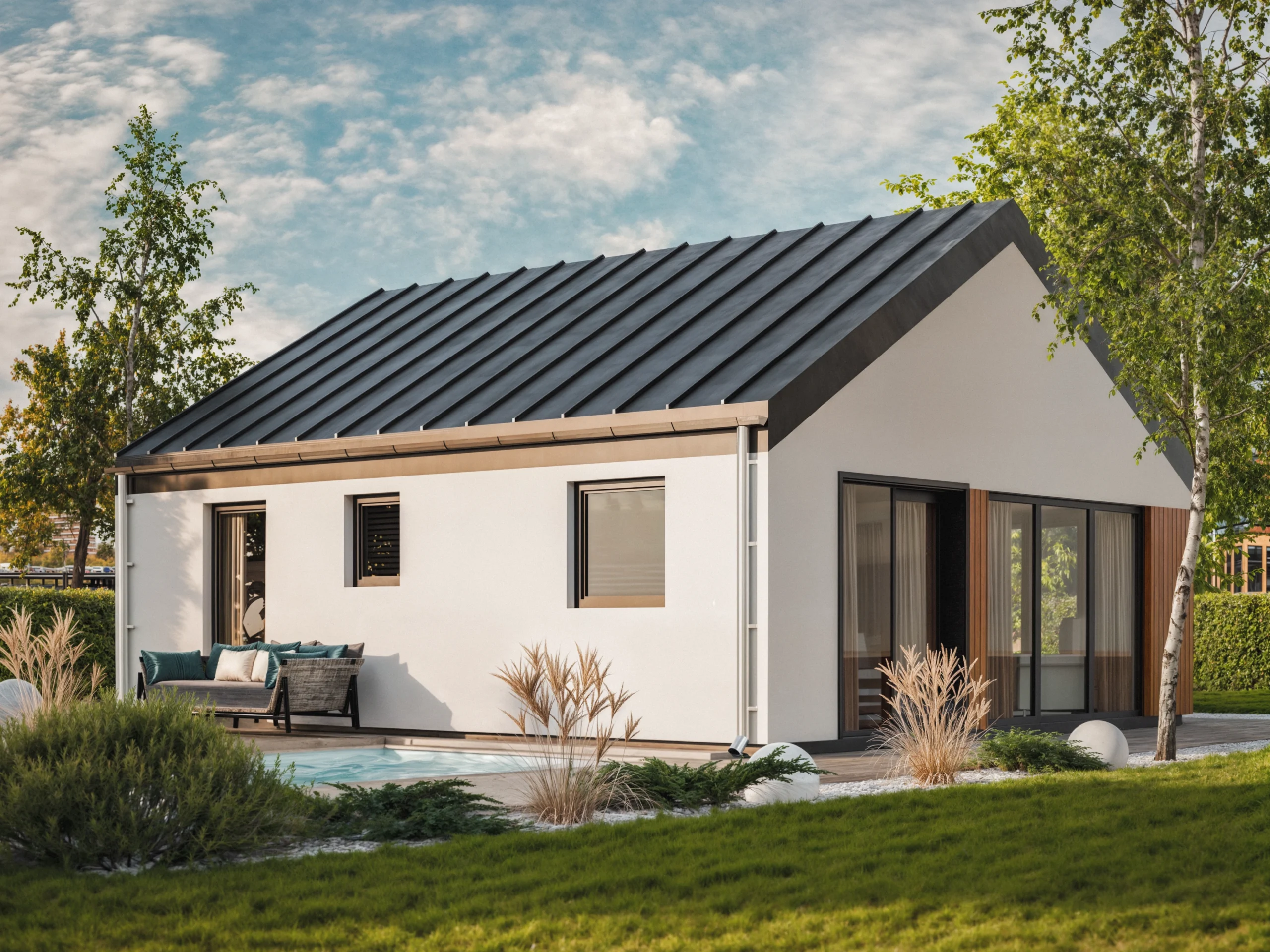Nowoczesny parterowy dom StarterHome z tarasem i ogrodem